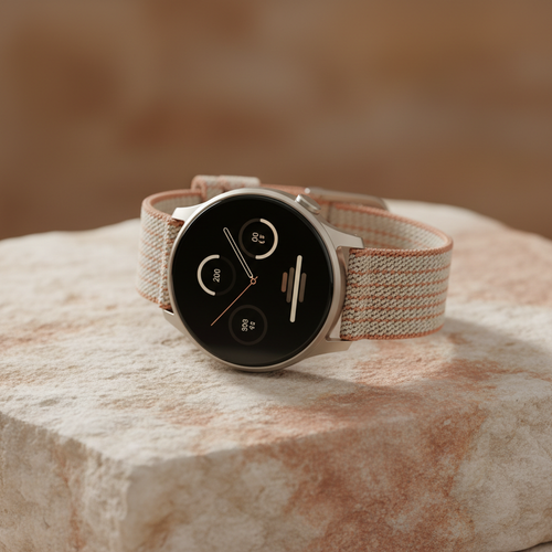 Awareness Wellness Tracking Watch - Premium sleek smartwatch on natural stone surface © EnergyEssence